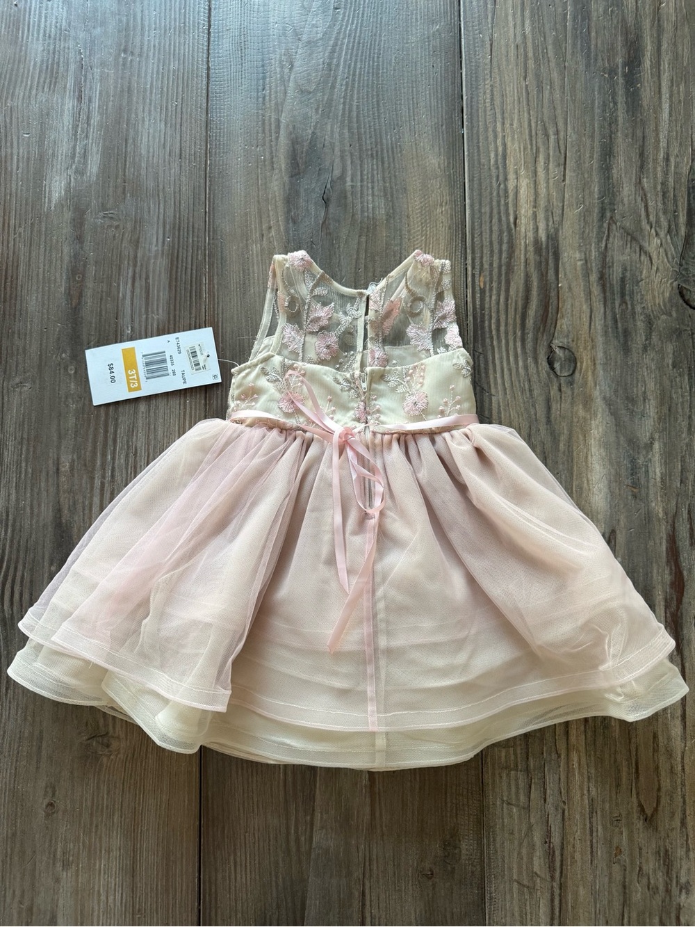 Rare Editions Pink and Cream Floral Tulle Embroidered Dress NWT 3t